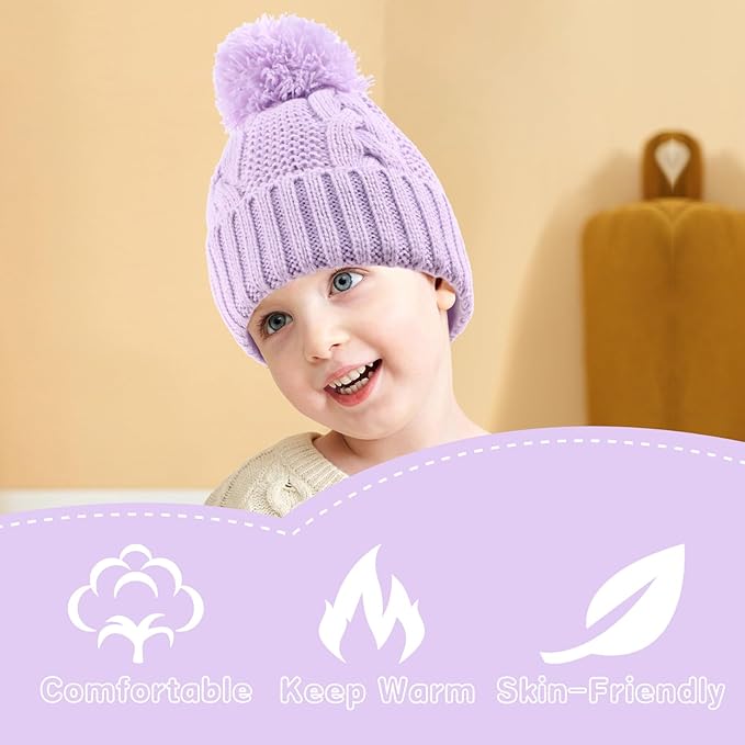 Bonnet Vintage Slalom En Laine 100% - Coloris Rose Violet Blanc - Occasion Très Bon état